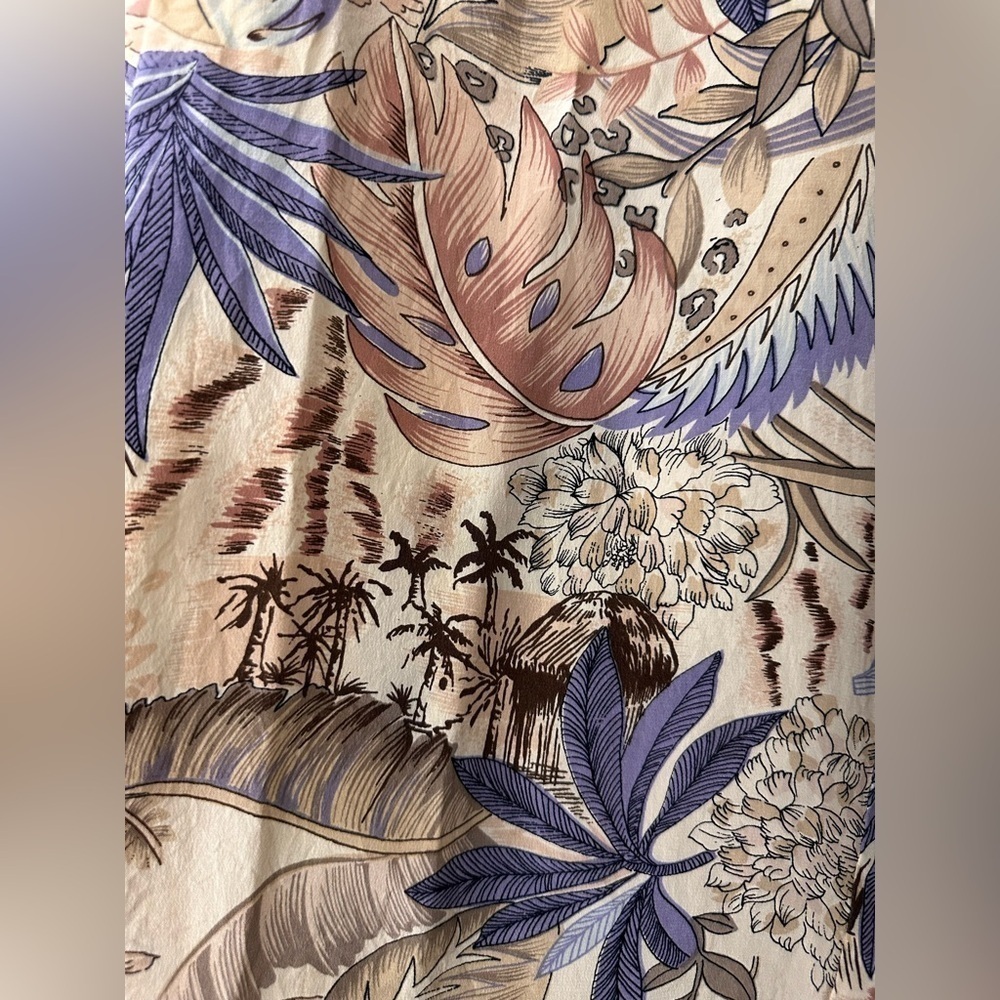 Fuda Silk Tropical Print Drawstring Wide Leg Pants S - Picture 3 of 8